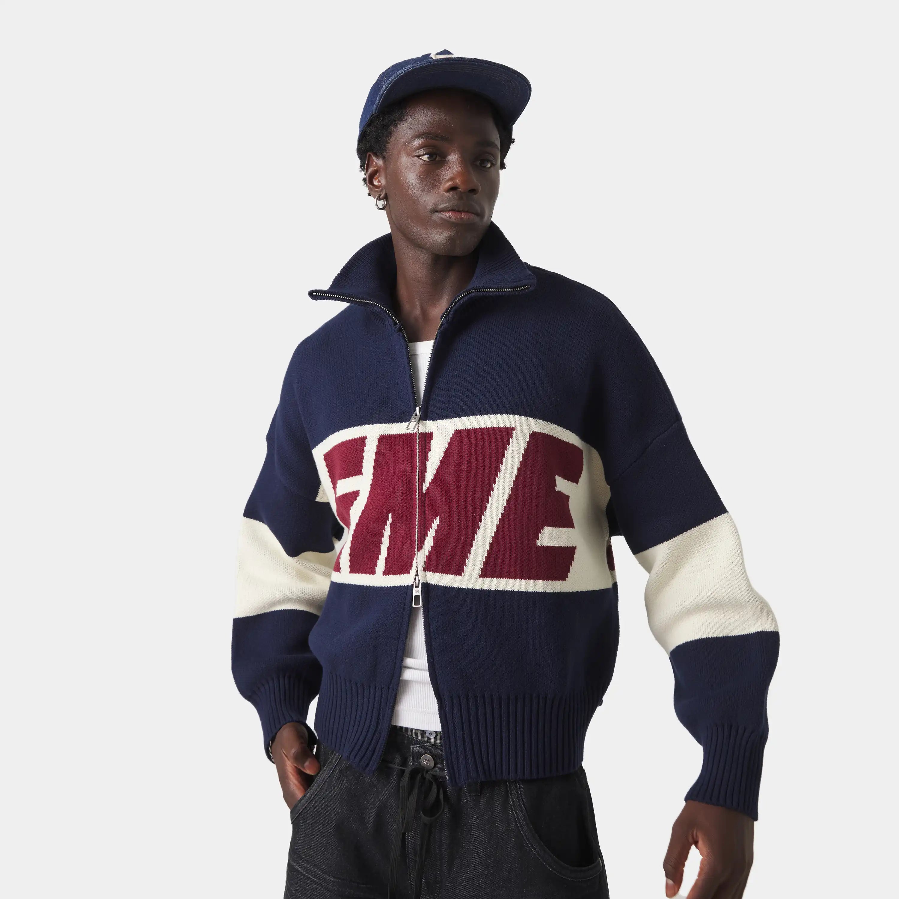 Thrill Navy Zipper Knit