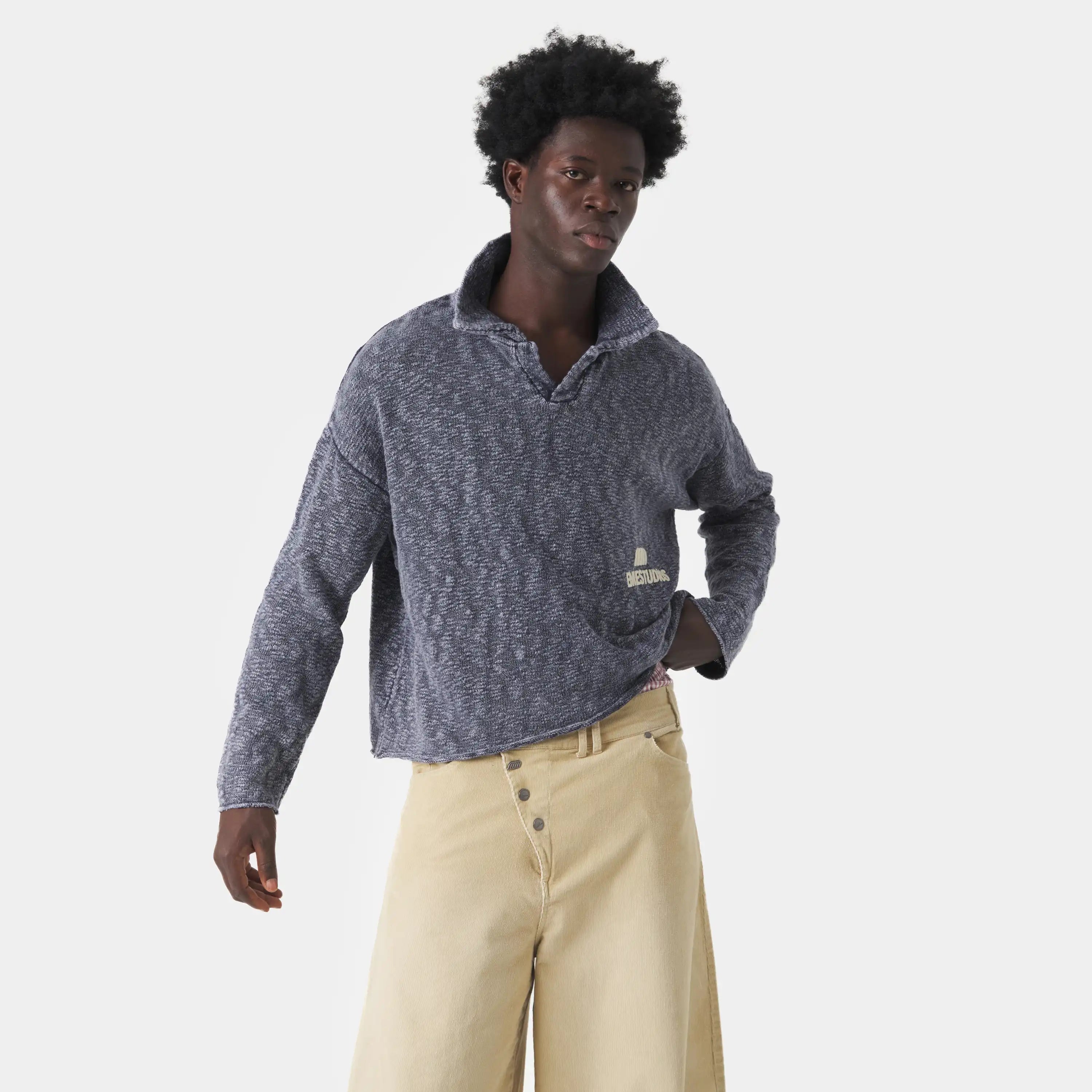 Kiff Polo Navy Knit Distressed