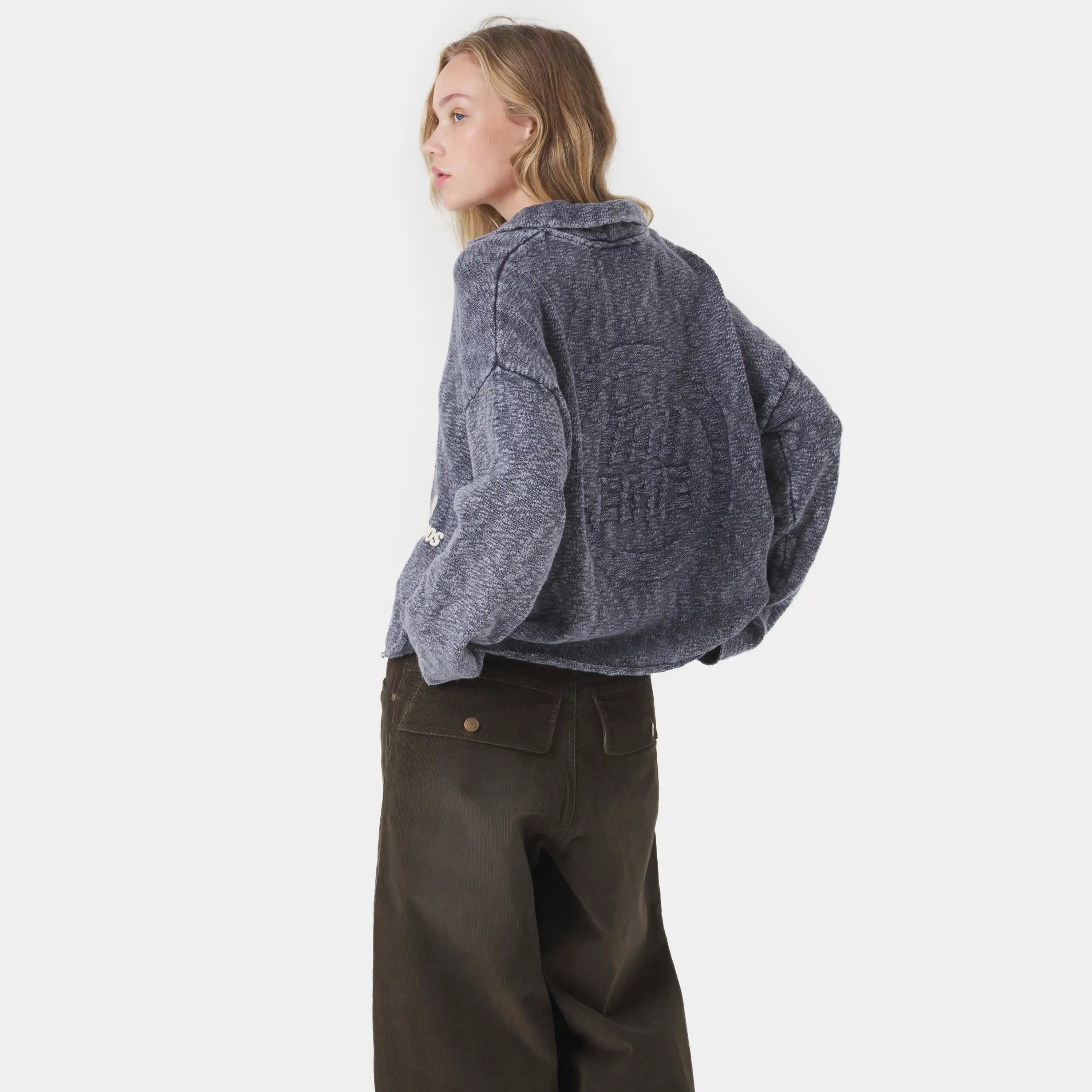 Kiff Polo Navy Knit Distressed