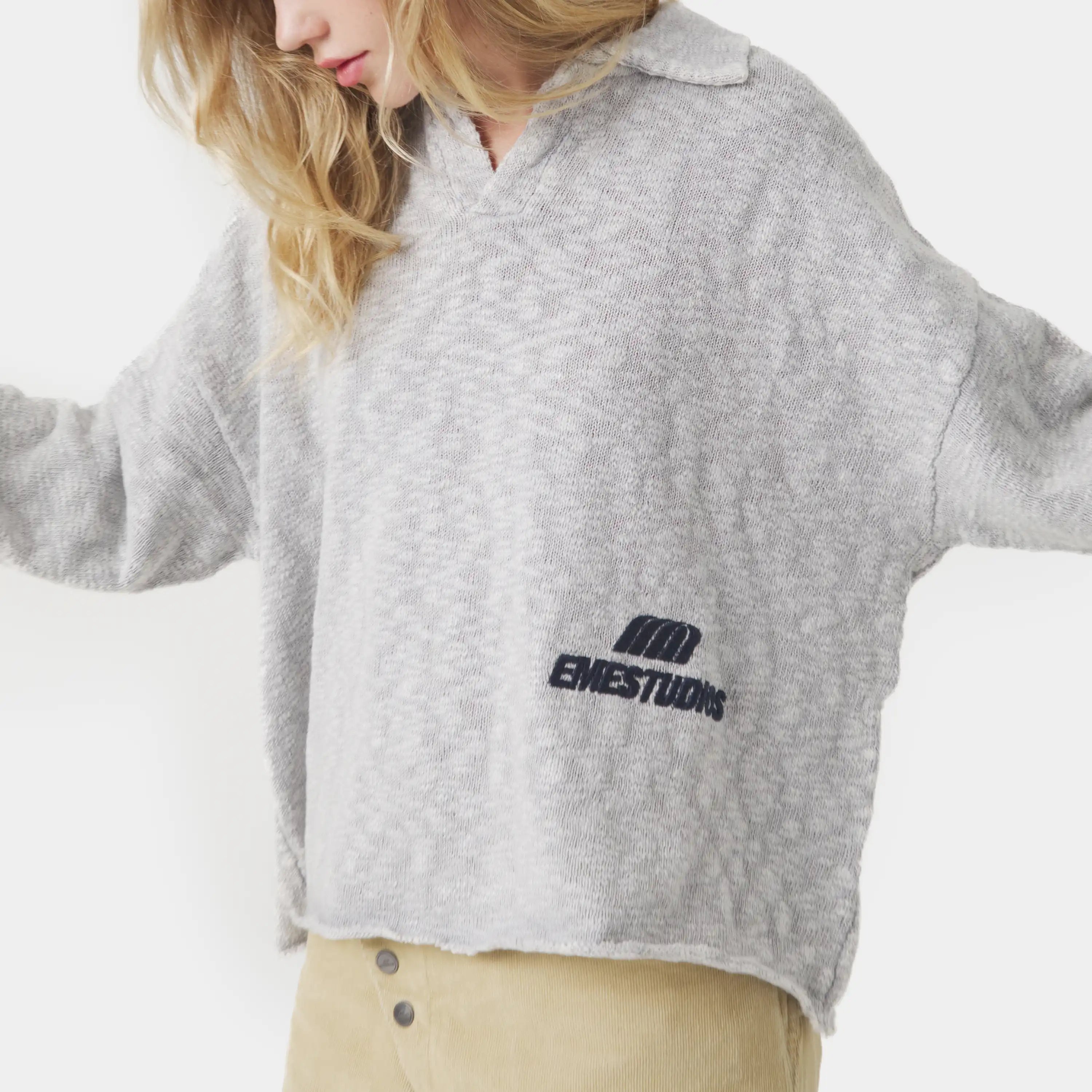 Kiff Polo Grey Knit Distressed