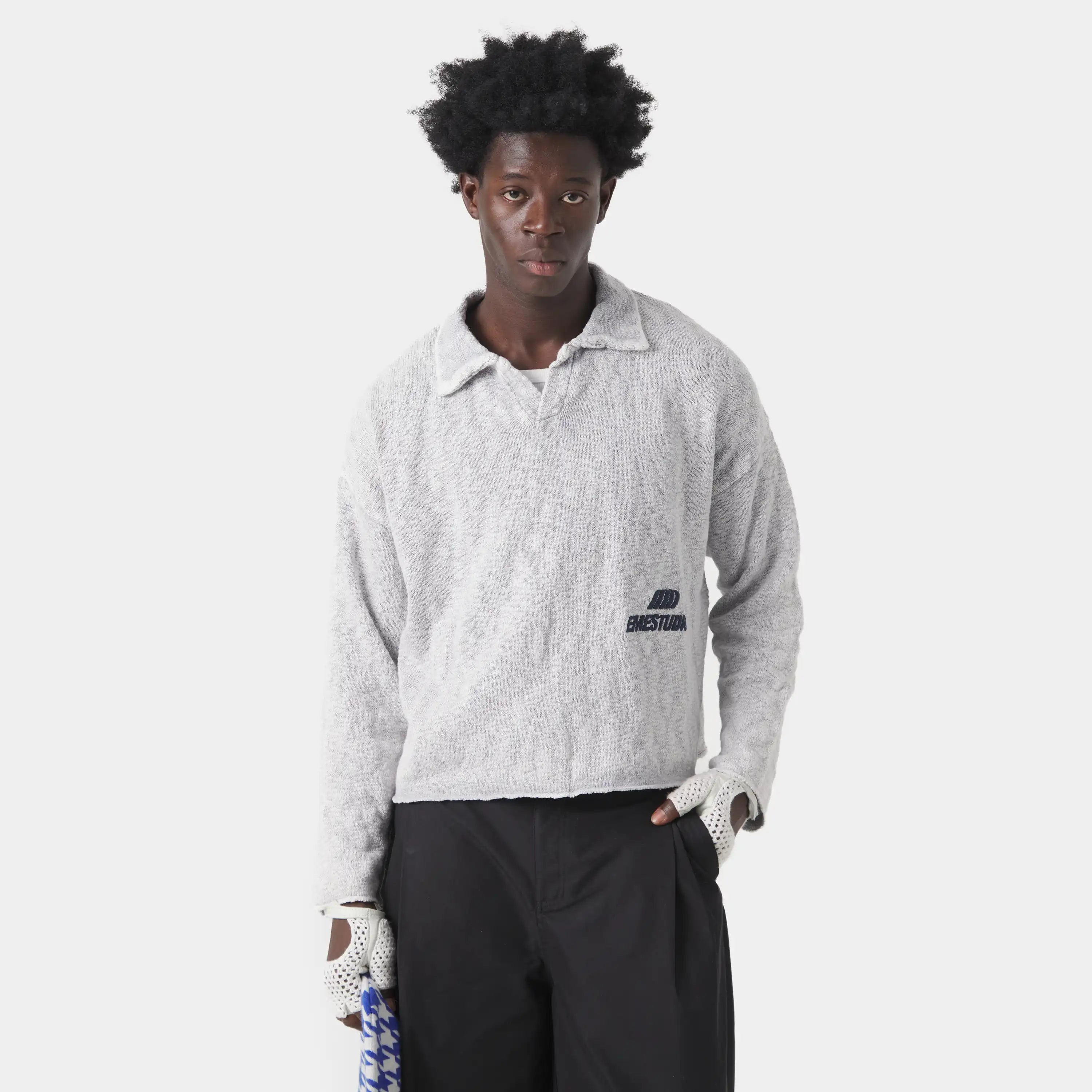 Kiff Polo Grey Knit Distressed