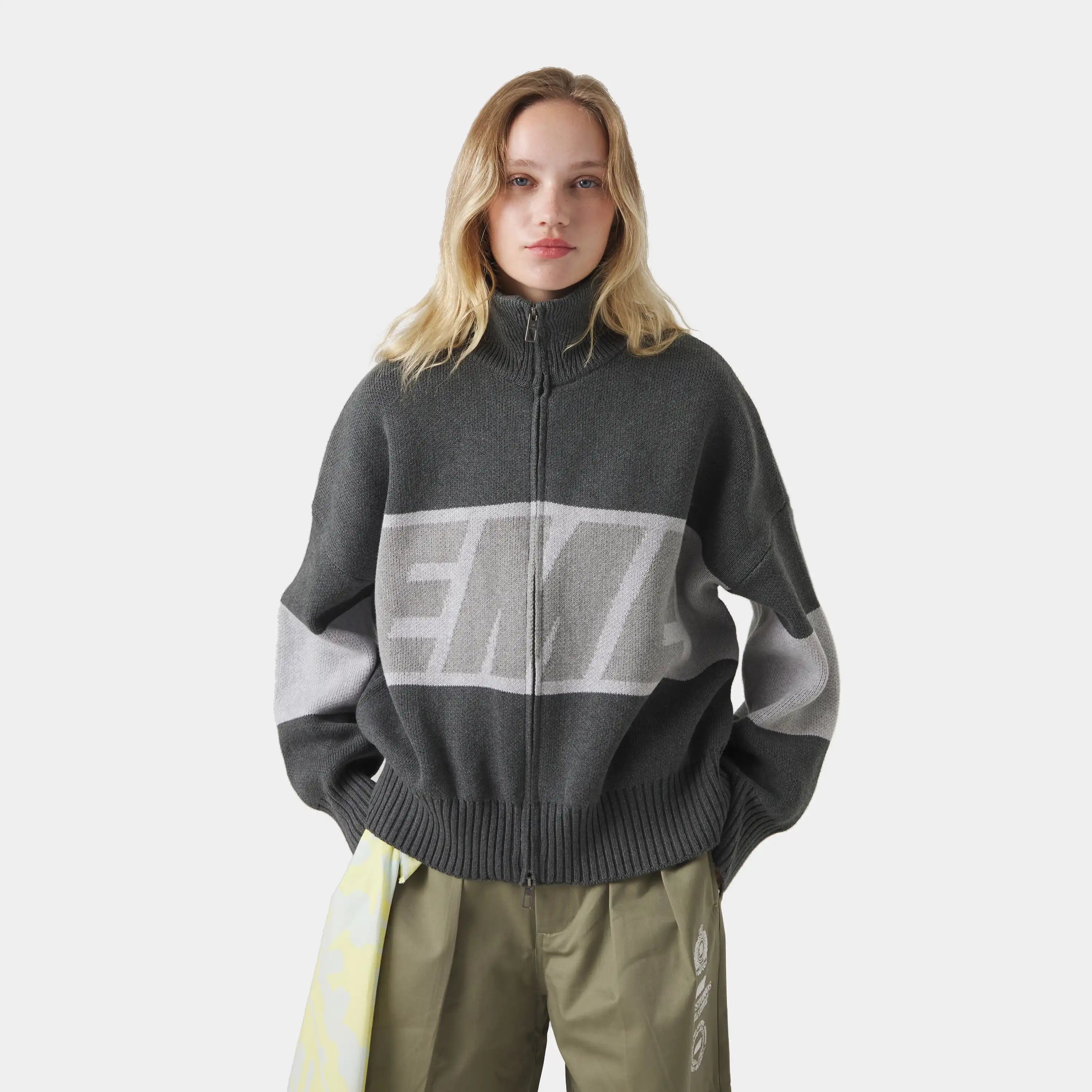 Thrill Grandpa Grey Zipper Knit