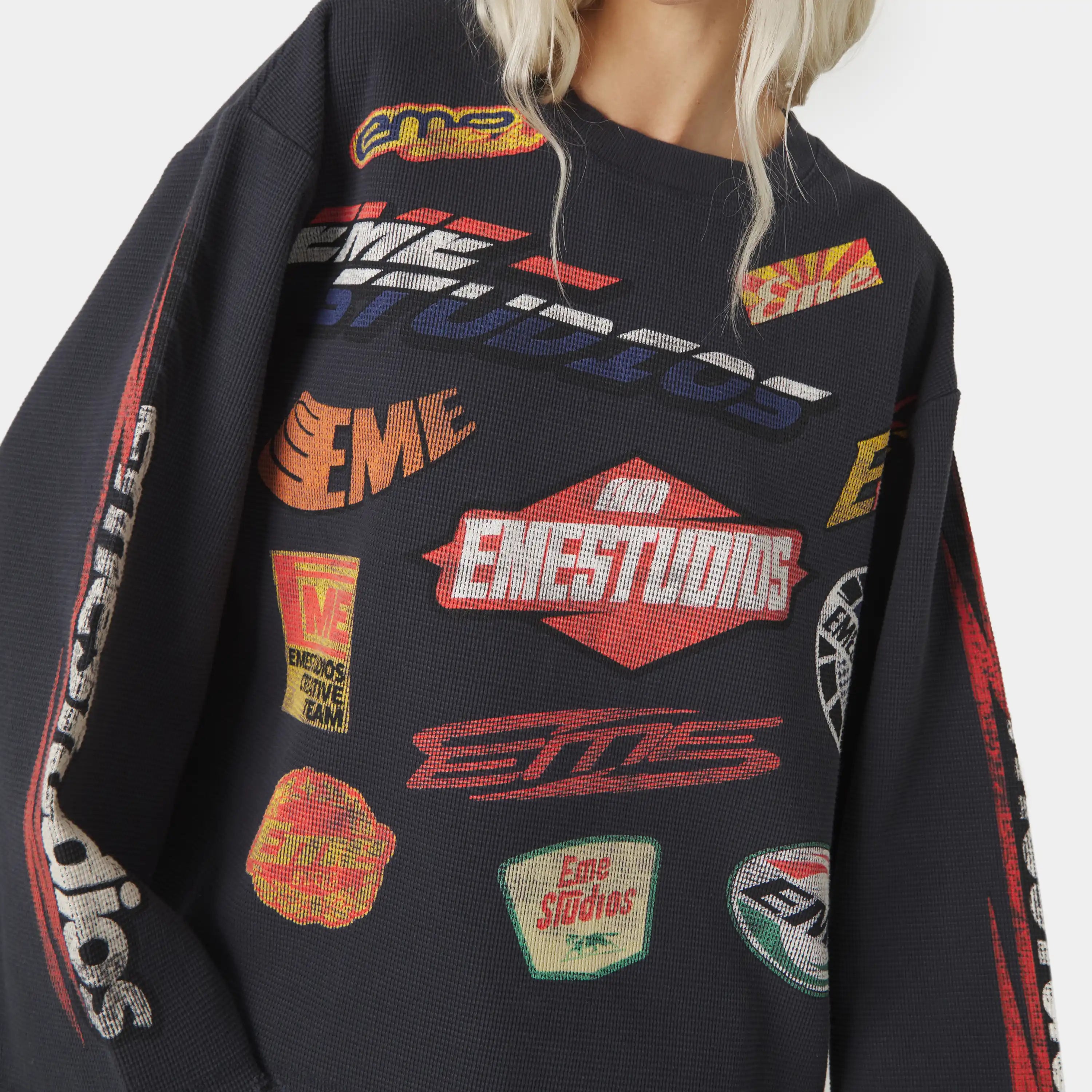 Waffle Navy Crewneck