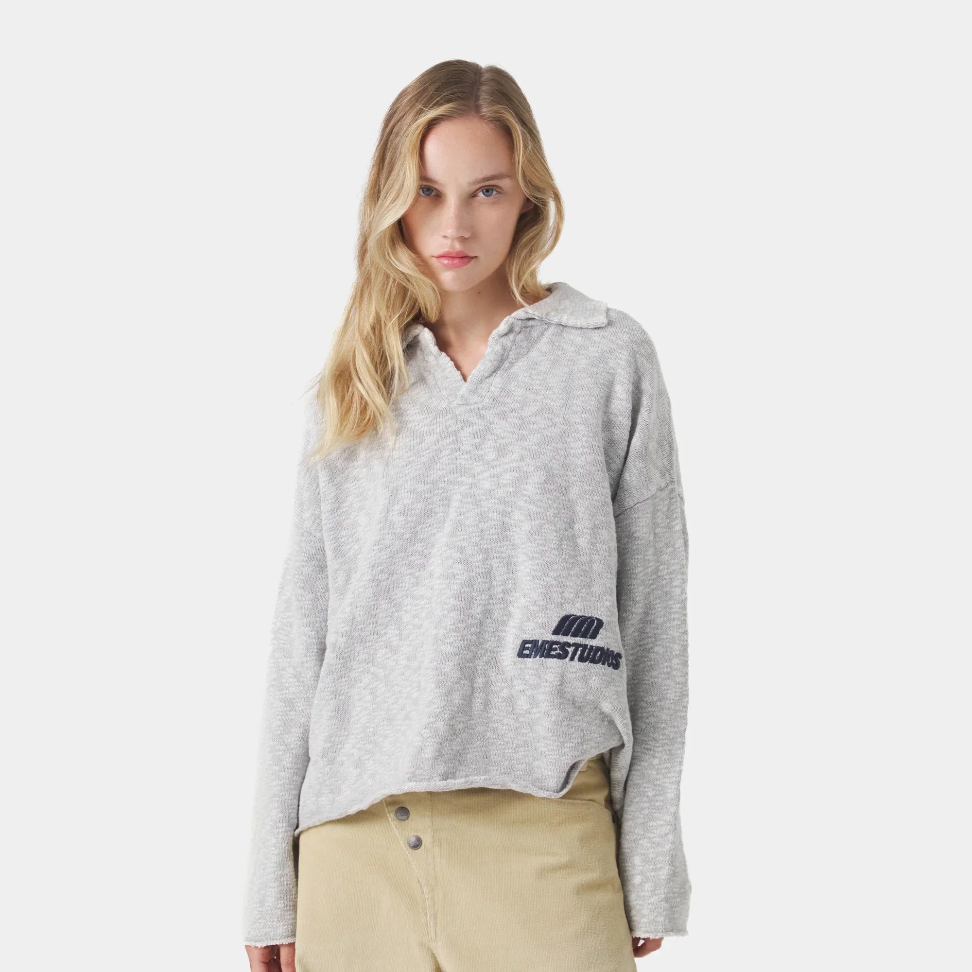 Kiff Polo Grey Knit Distressed