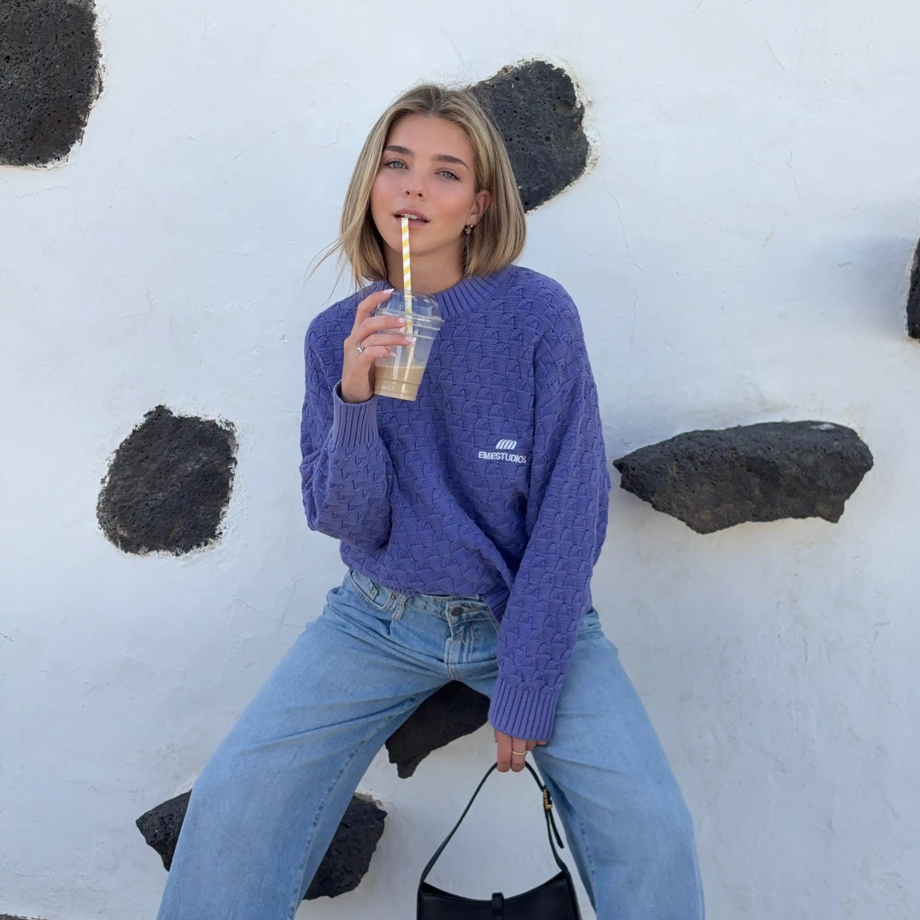 Grid Lucent Cable Knit Sweater