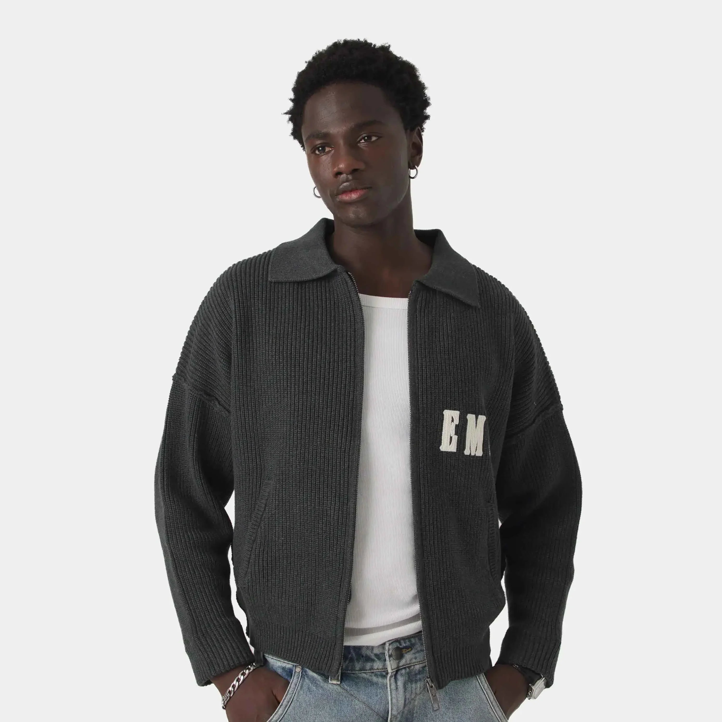 Collar Carbon Zipper Knit