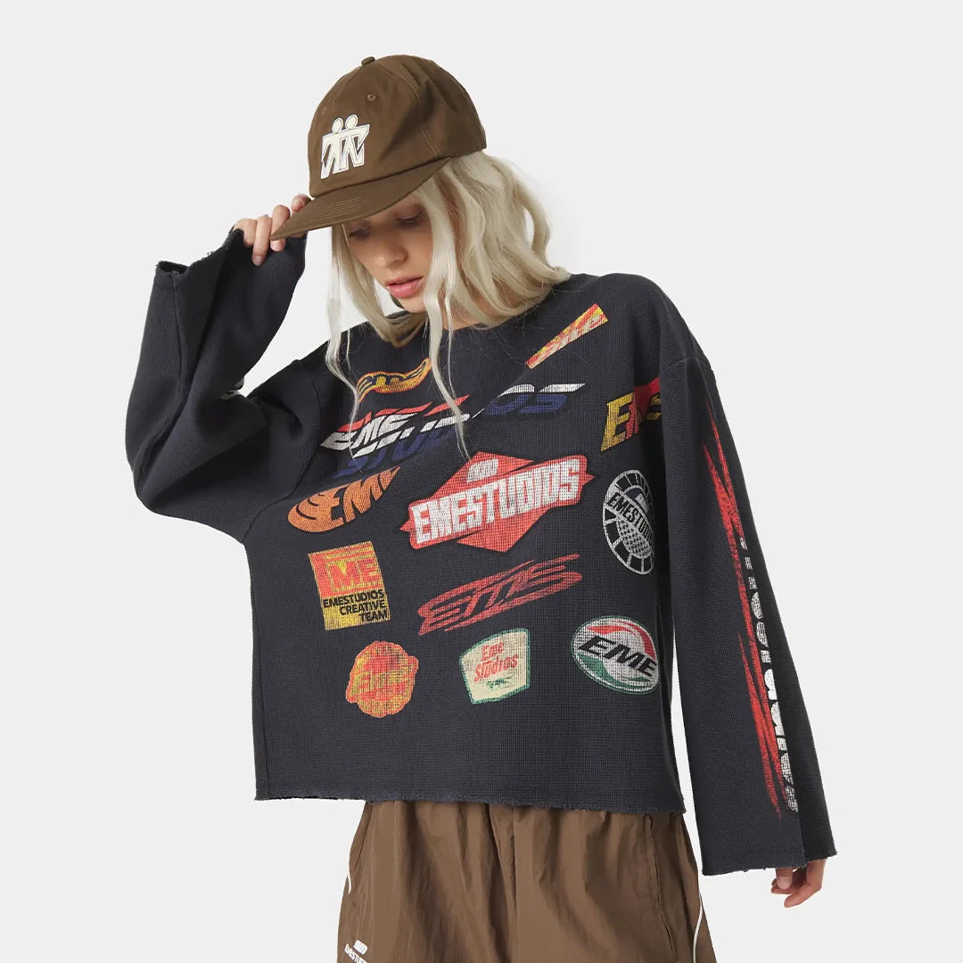 Waffle Navy Crewneck