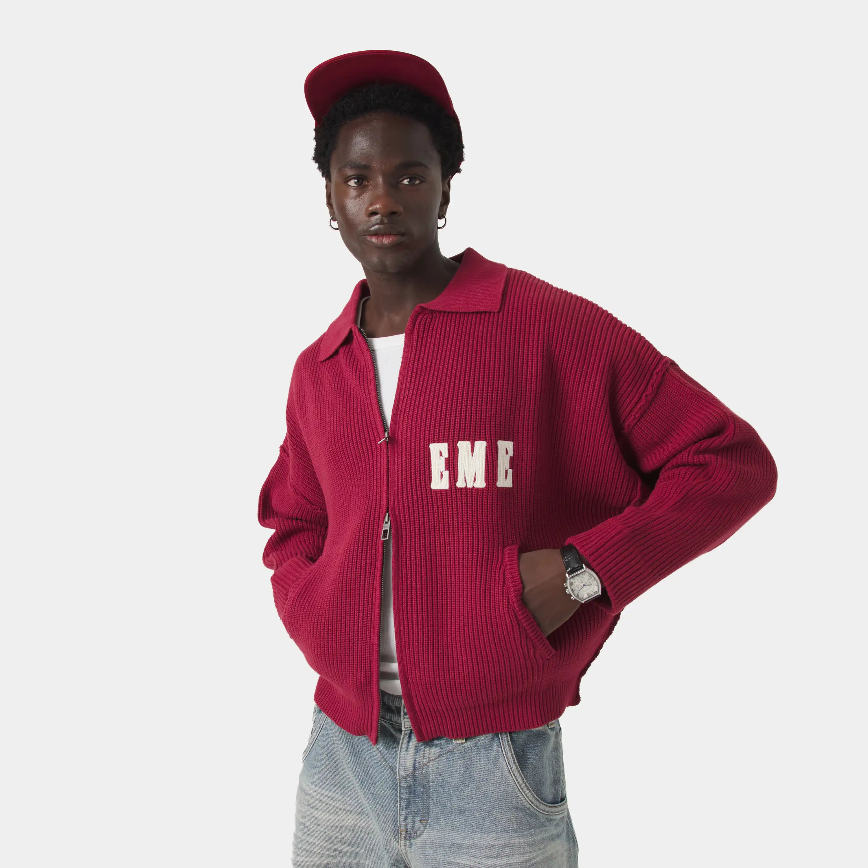 Collar Redwood Zipper Knit