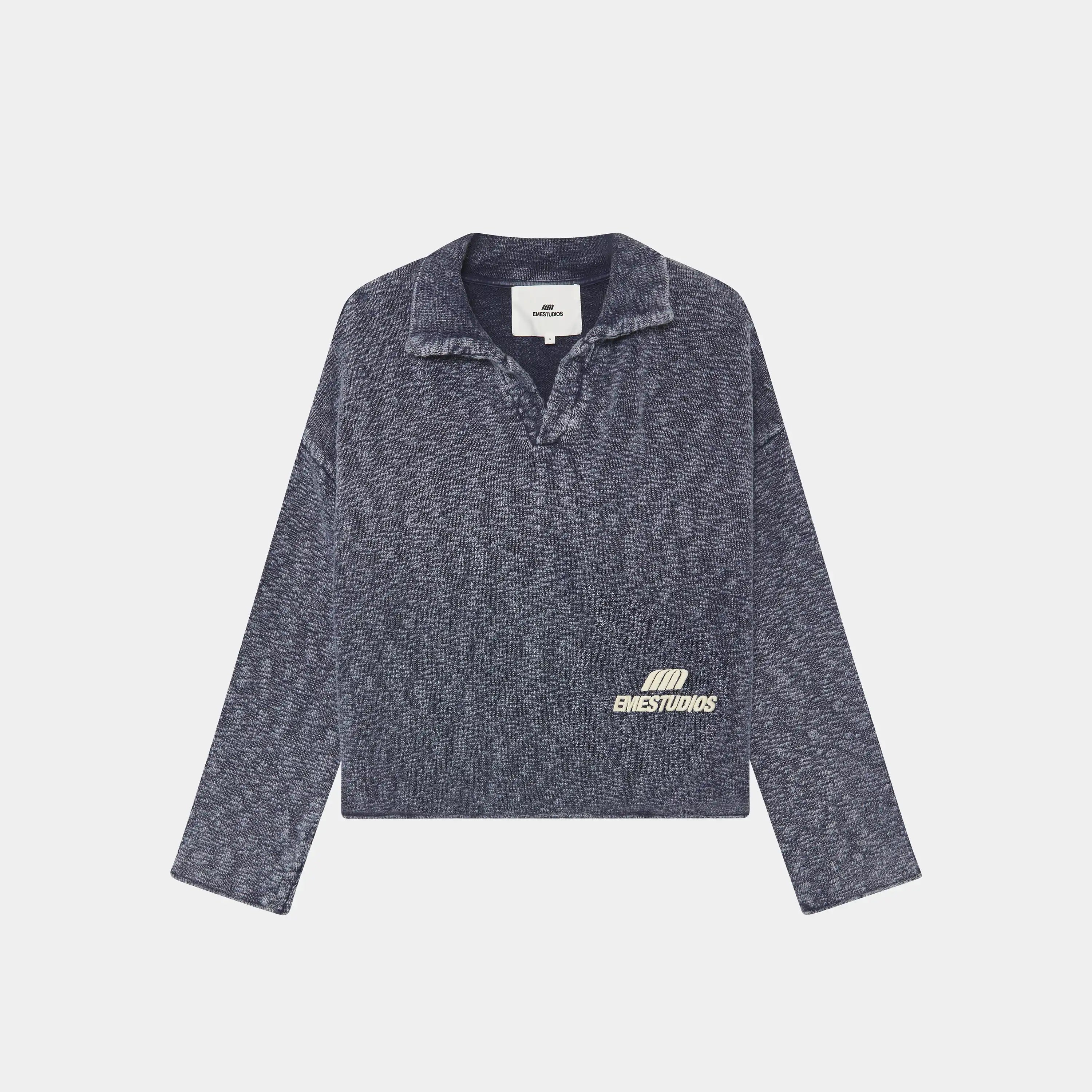 Kiff Polo Navy Knit Distressed