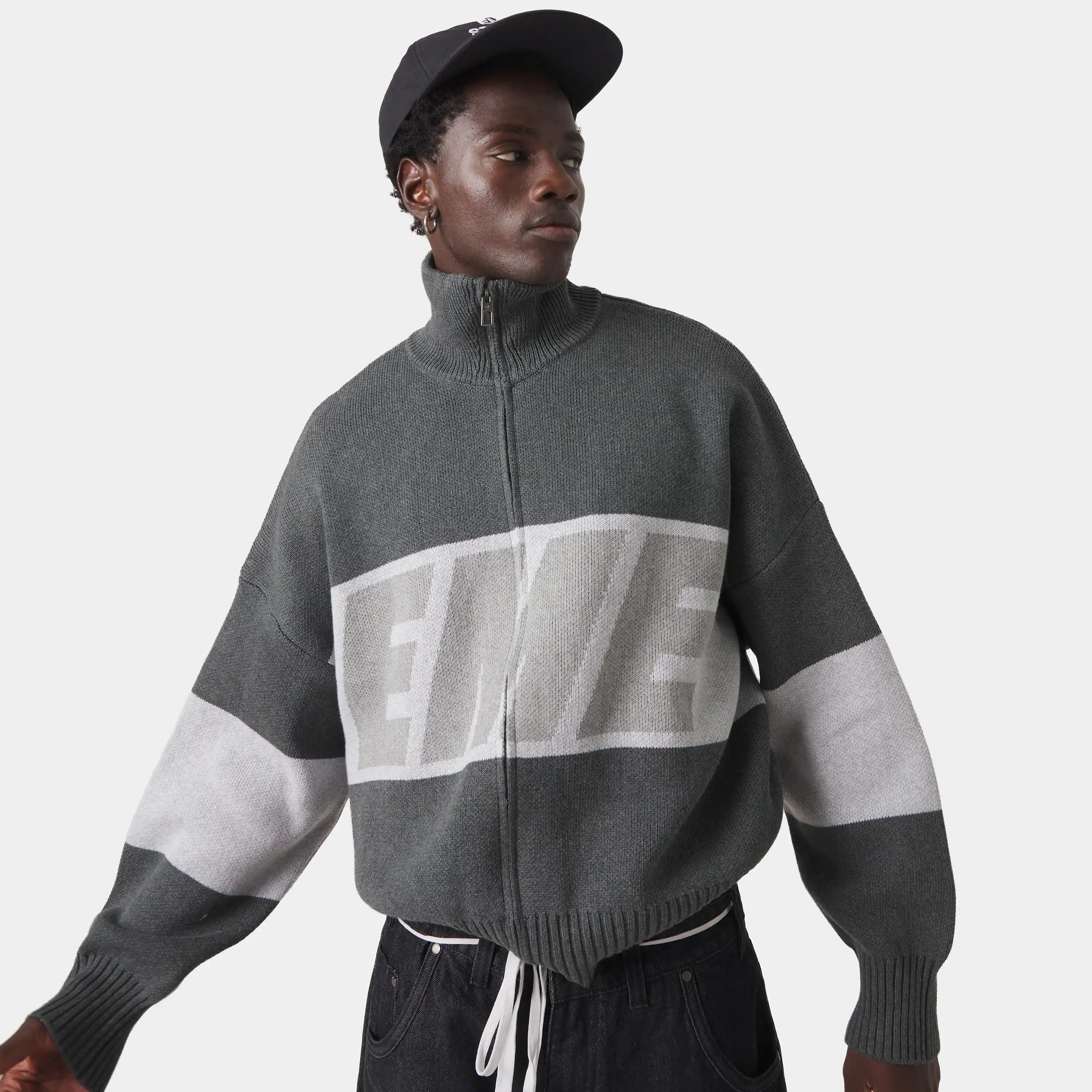 Thrill Grandpa Grey Zipper Knit