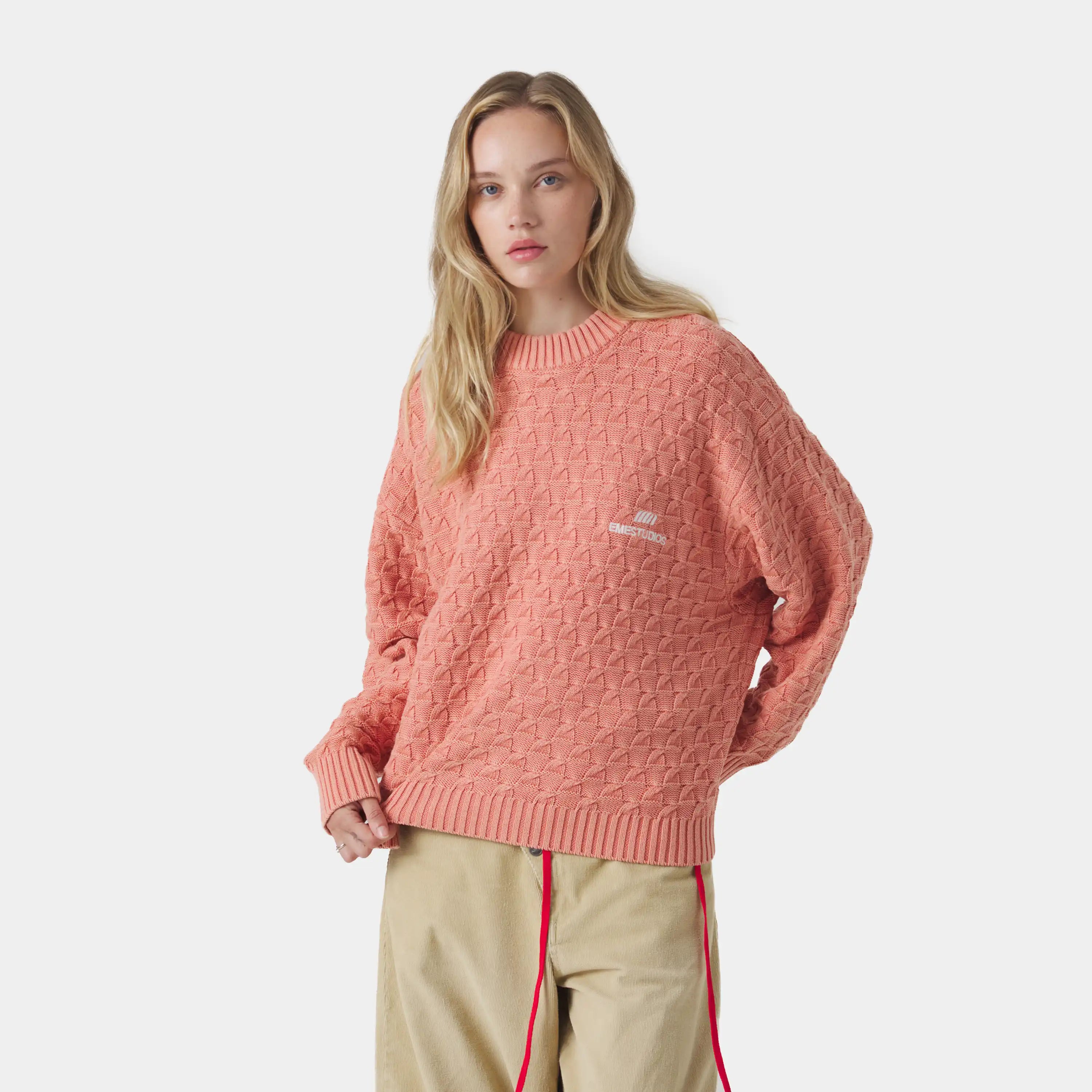 Grid Coral Cable Knit Sweater