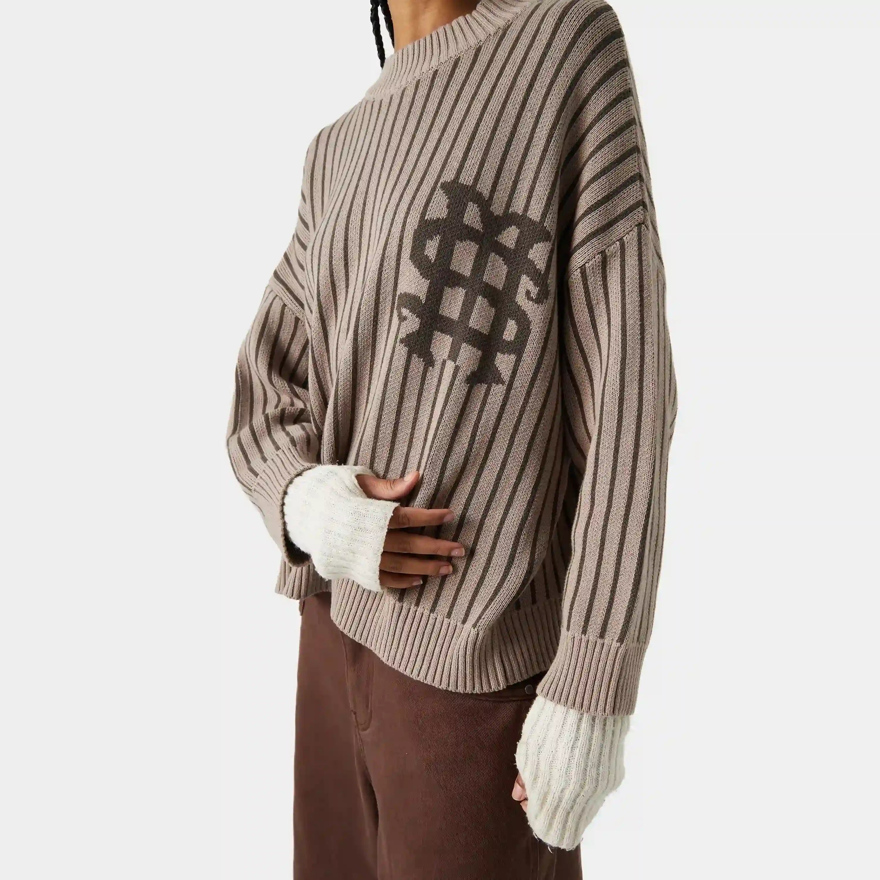 Badge Muddy Brown Stripes Knit